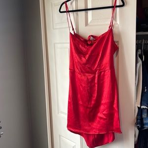 Red Mini dress with tie back - silky